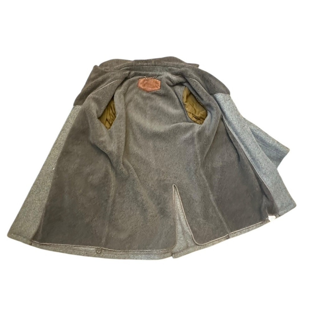 Woolrich VTG Herringbone Wool Coat Heavy Peacoat L Sz 40 Sherpa Lined Green Gray - Picture 4 of 10